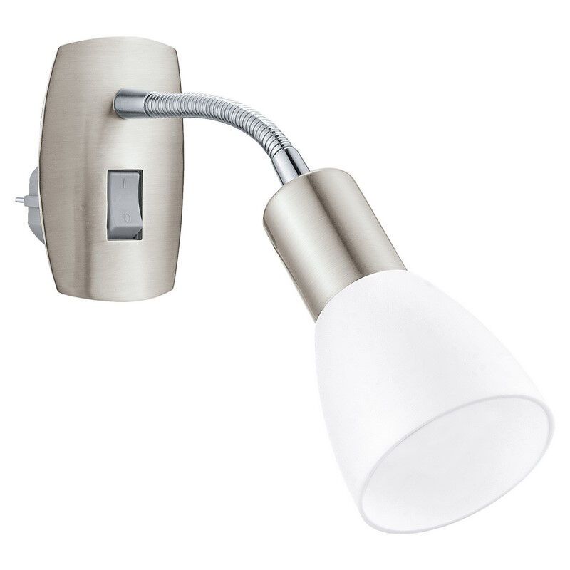 Nickel stickkontakt vägglampa plast, Alem, med brytare Nickel stickkontakt vägglampa plast, Alem, med brytare