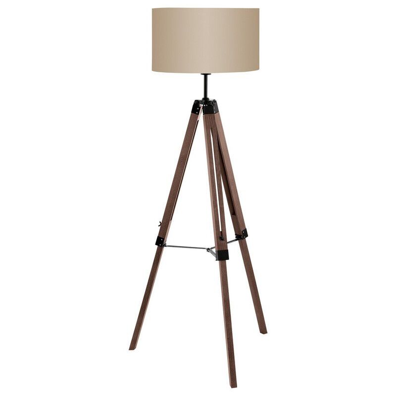 Brun rustik golvlampa tre ben trä, Joana, med brytare