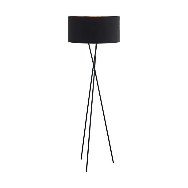 Svart modern golvlampa tre ben tyg, Anuschka, med brytare
