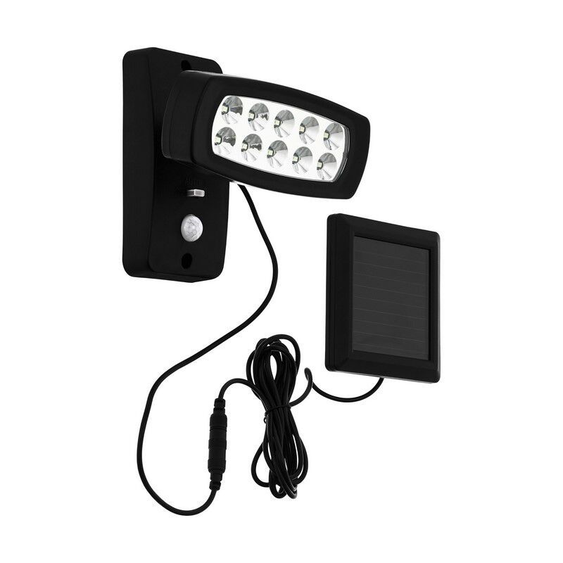 Svart utomhus vägglampa solcell plast, Fuat, 2W, 3000K LED, IP44