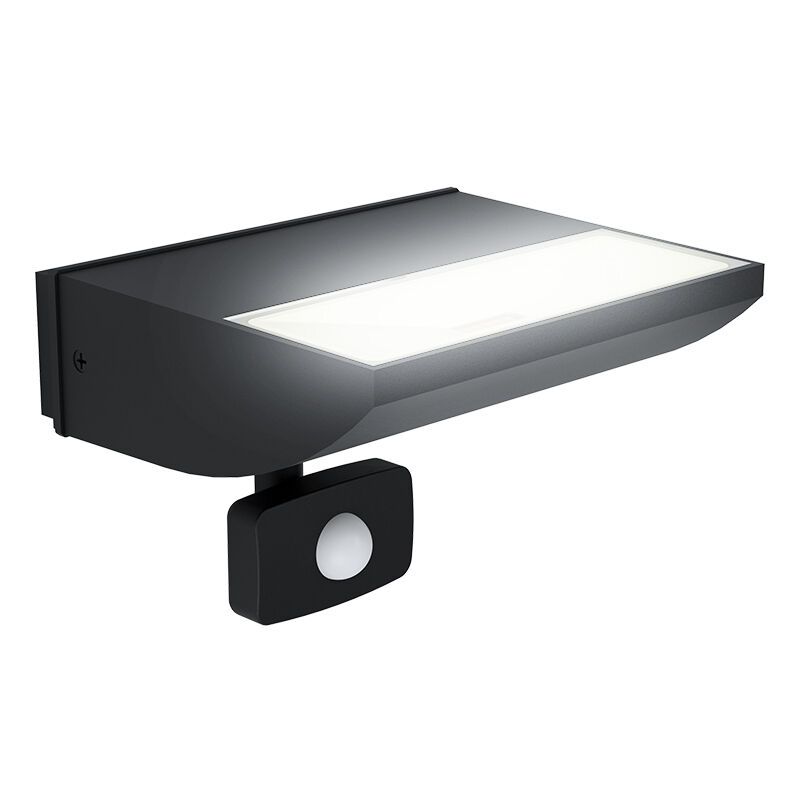 Svart modern utomhus vägglampa med rörelsesensor aluminium, Samuel, 10,5W, 3000K LED, IP44 Svart modern utomhus vägglampa med rörelsesensor aluminium, Samuel, 10,5W, 3000K LED, IP44