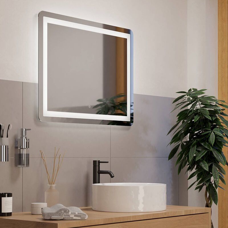 Grå modern speglar med belysning glas, Bibi, 18,6W, varm till kall vit justerbar LED, IP44, med brytare
