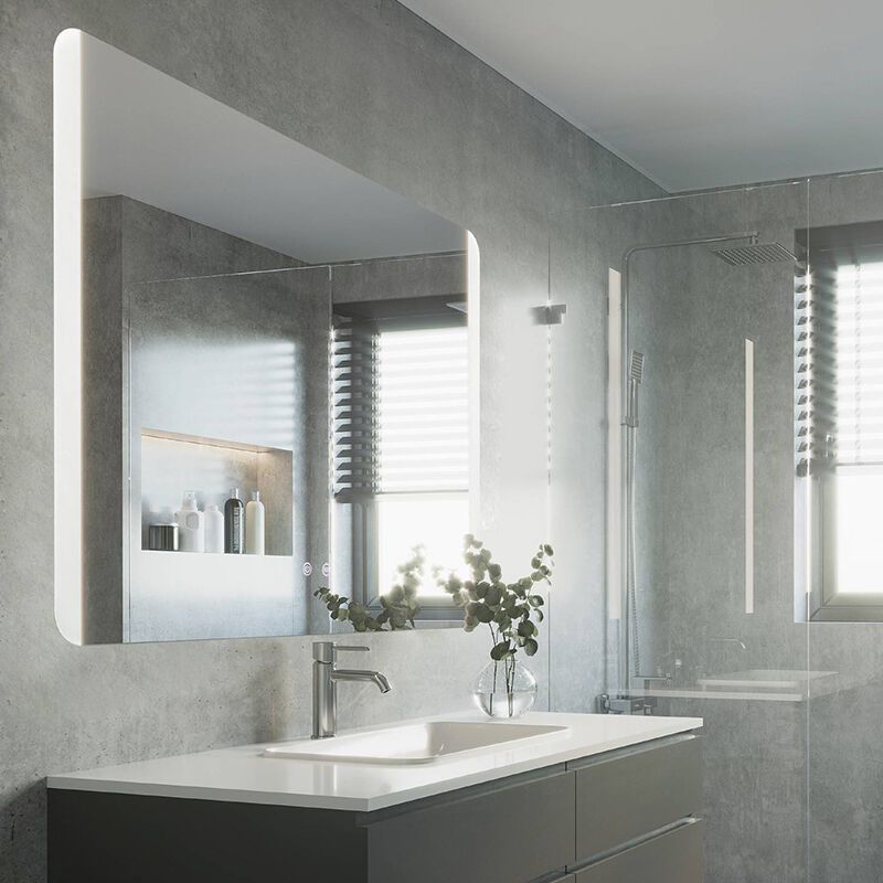 Grå modern speglar med belysning glas, Bibi, 6,2W, varm till kall vit justerbar LED, IP44, med brytare