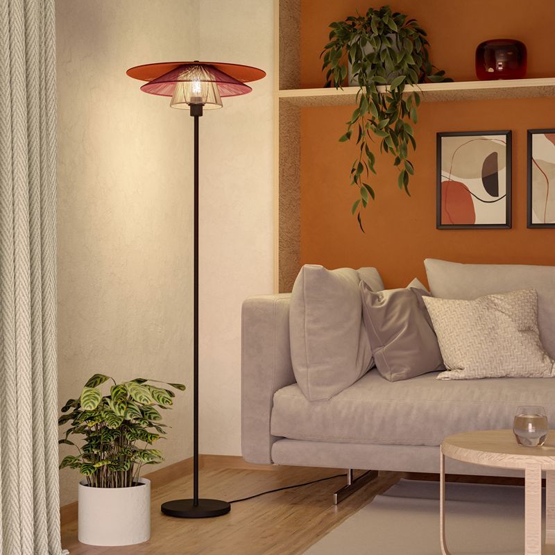 Flerfärgad rustik golvlampa tyg, Pignona, med brytare