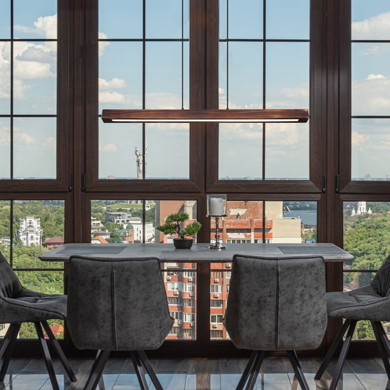 Brun modern fönsterlampa trä, Timber, 28W, 3000K LED