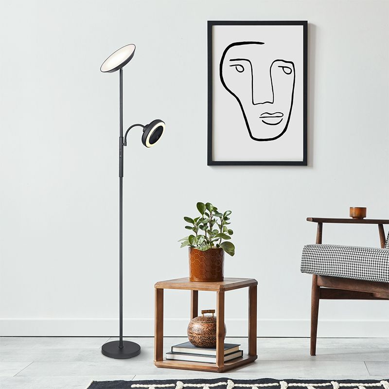 Svart golvlampa med fläkt, Raimond, 20W, varm till kall vit justerbar LED, med beröringsdimmer Svart golvlampa med fläkt, Raimond, 20W, varm till kall vit justerbar LED, med beröringsdimmer