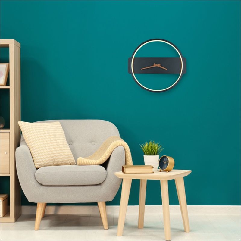 Svart design vägglampa med klocka, Sybe, 12W, 3000K LED