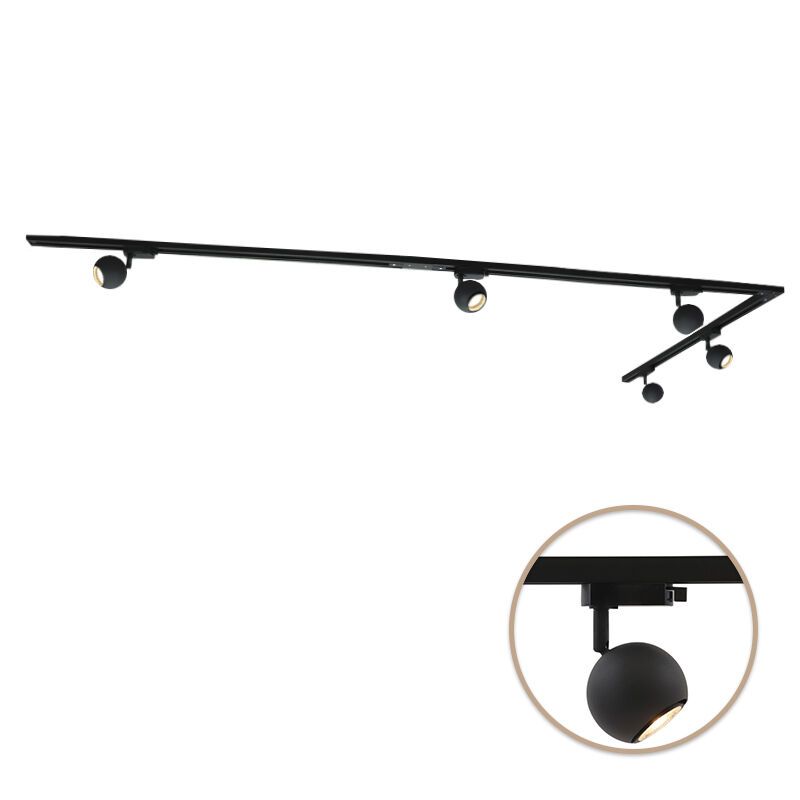 3M 1 fas skensystem svart med L-koppling + 5 Alco spotlights 3M 1 fas skensystem svart med L-koppling + 5 Alco spotlights