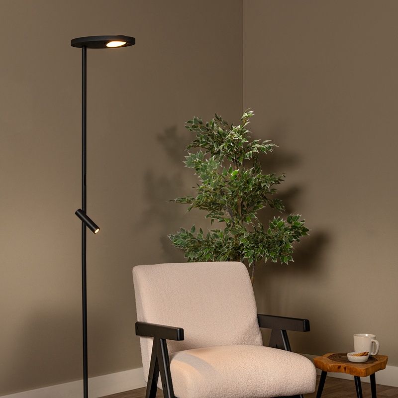 Svart läslampa golv modern, Ortolan, 12W, 4000K LED, med beröringsdimmer