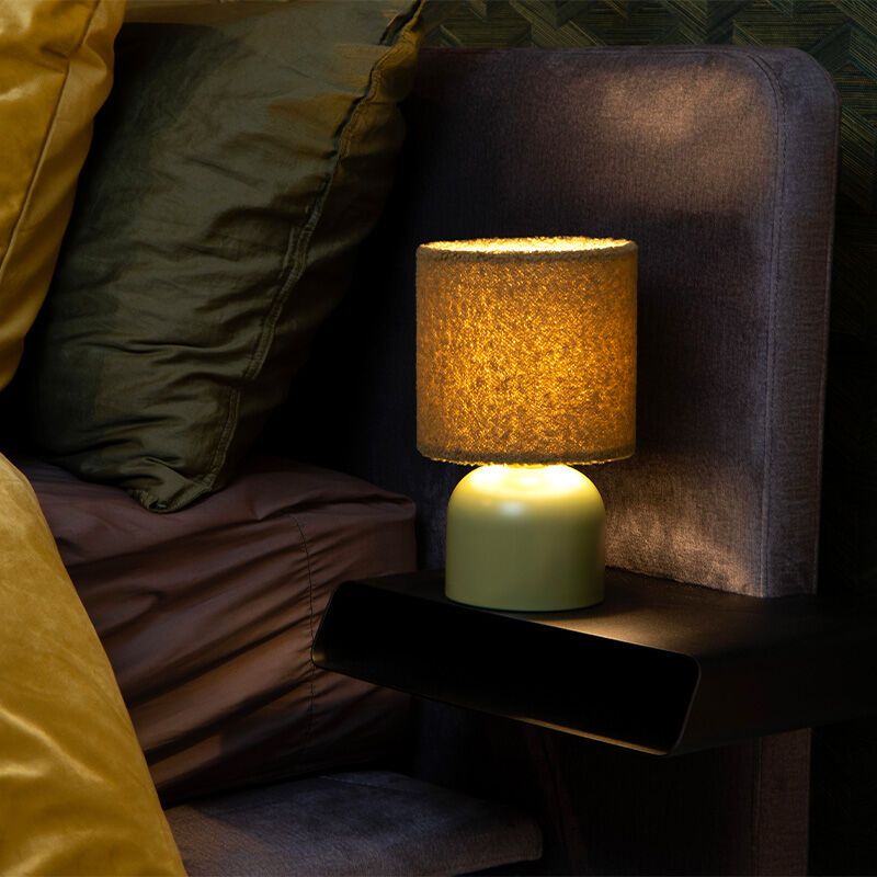 Grön bordslampa vintage, Woolly, med brytare