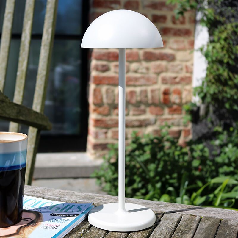 Vit bordslampa utomhus retro, Joy, 1,5W, 3000K LED, IP54, med beröringsdimmer