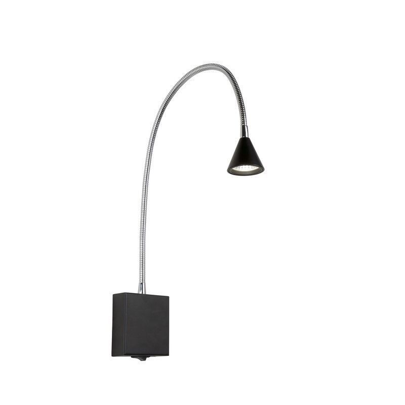 Svart vägglampa modern, Buddy, 3W, 4000K LED, med brytare Svart vägglampa modern, Buddy, 3W, 4000K LED, med brytare