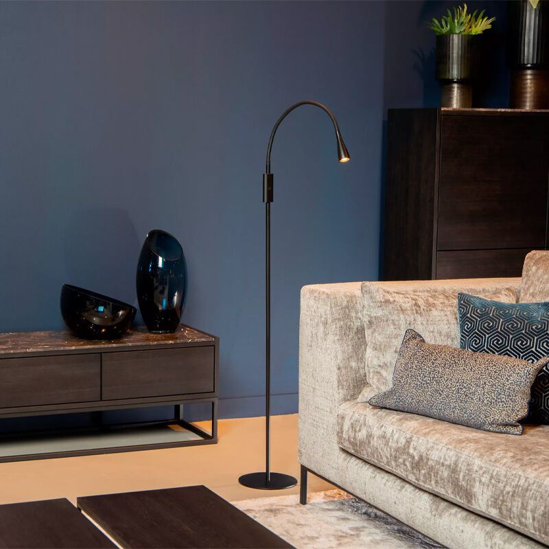 Svart läslampa golv modern, Zozy, 3W, 3000K LED, 3 stegs dimmer
