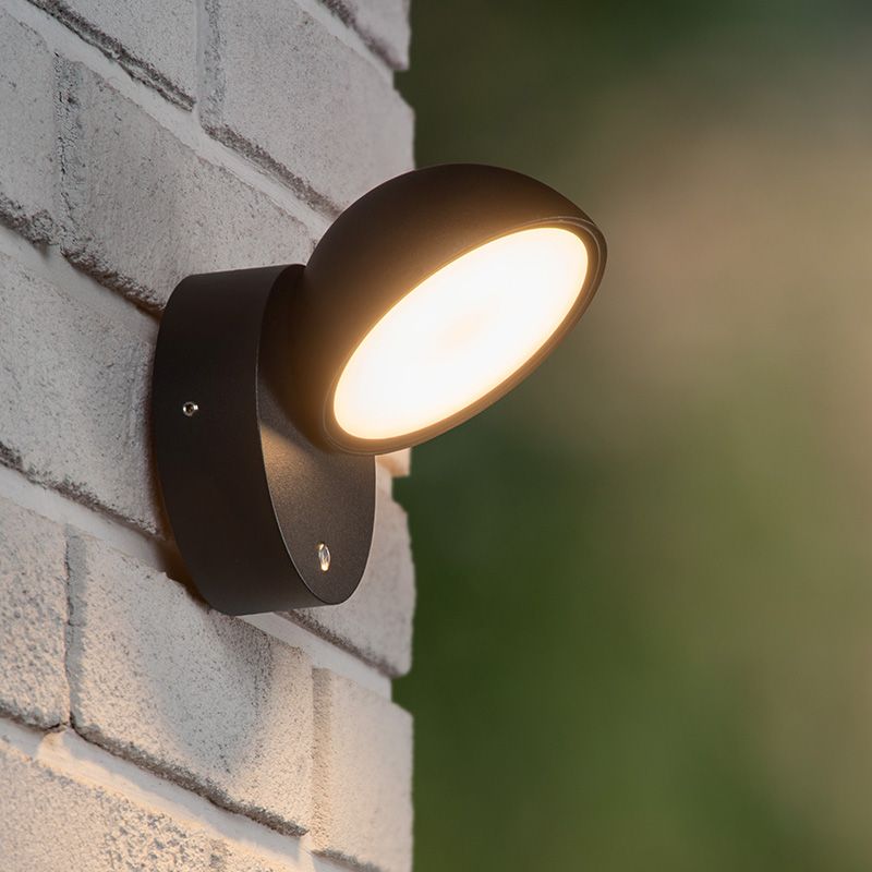 Svart utomhus vägglampa med skymningssensor modern, Finn, 12W, 3000K LED, IP54