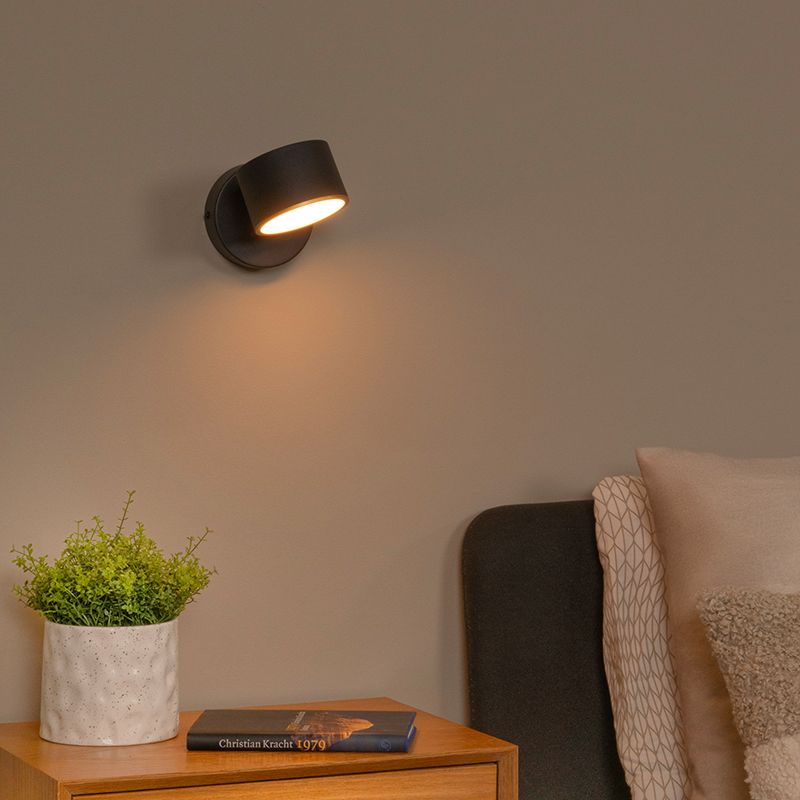 Svart vägglampa modern, Gian, 9W, 2700K LED