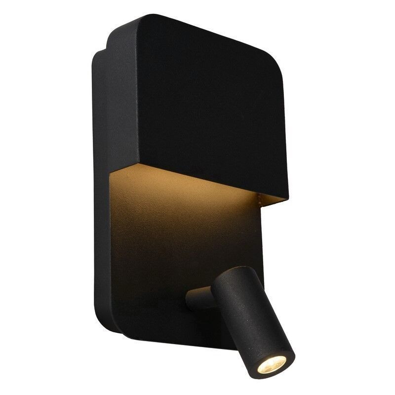 Svart vägglampa modern, Boxer, 5W, 3000K LED, med brytare