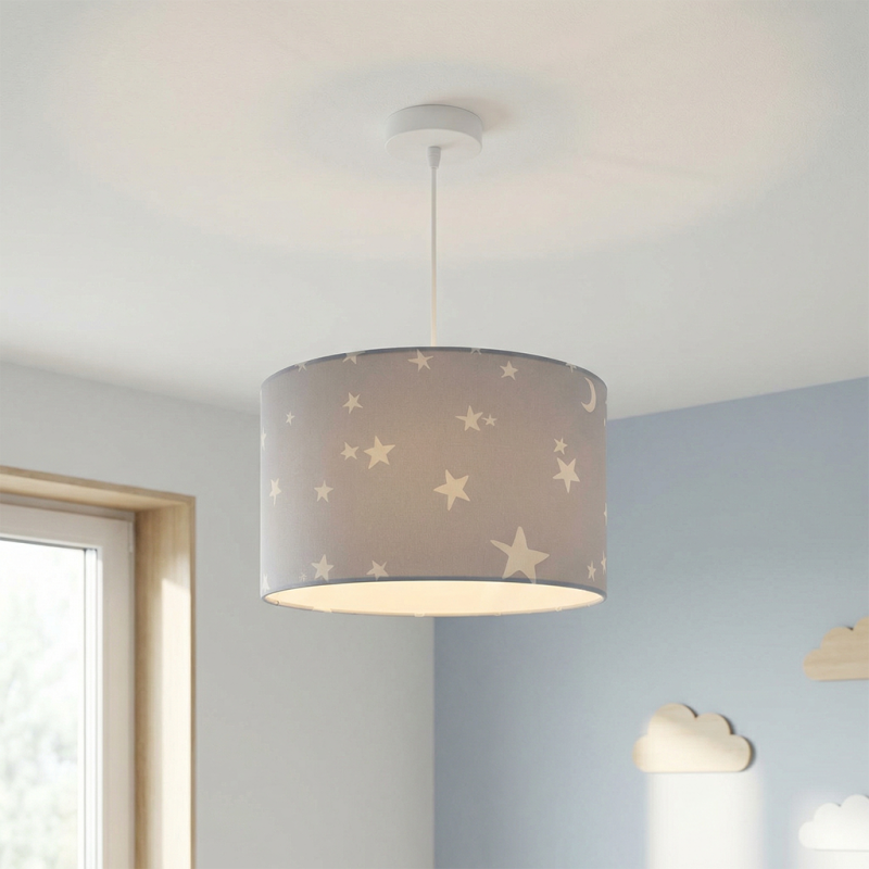 Tyg fönsterlampa barn grå, Stars