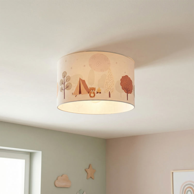 Tyg taklampa barn vit, Forest life
