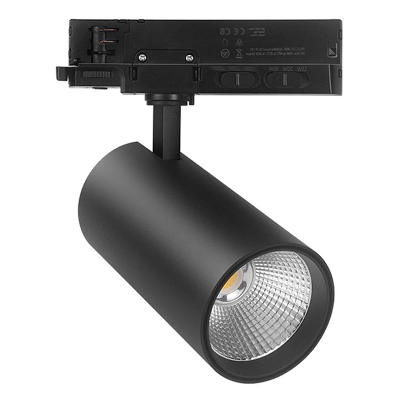 Svart 3 fas spotlight skena, Rozina, 10W/20W/30W, white switch LED