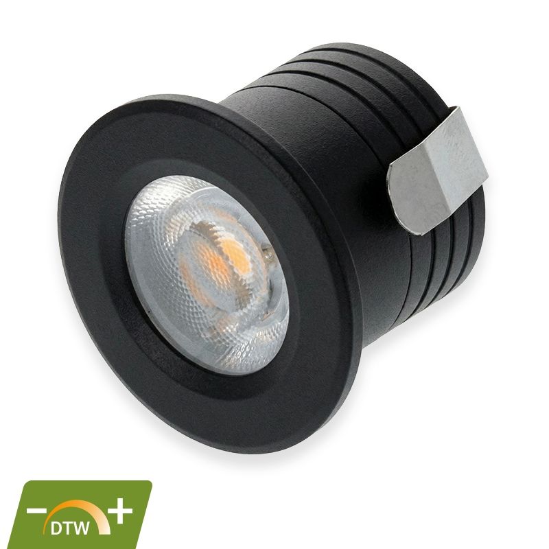 Svart mini infälld spotlight aluminium, Philomena, 2W, dim to warm LED, IP44