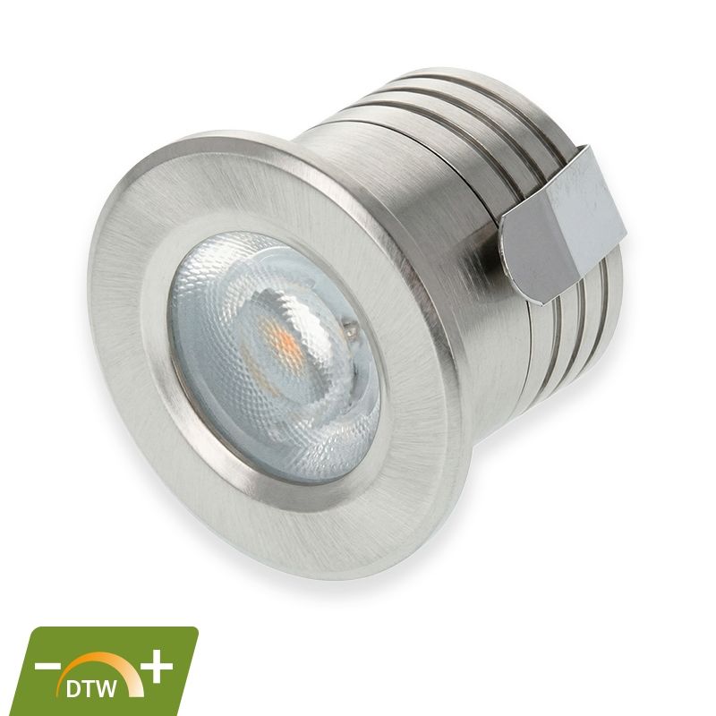 Silver mini infälld spotlight aluminium, Philomena, 2W, dim to warm LED, IP44 Silver mini infälld spotlight aluminium, Philomena, 2W, dim to warm LED, IP44