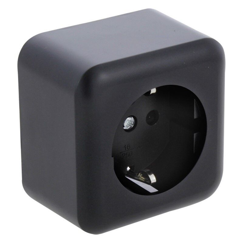 Q-Link utanpåliggande uttag, 1-vägs, med barnskydd och skyddskontakt, svart Q-Link utanpåliggande uttag, 1-vägs, med barnskydd och skyddskontakt, svart