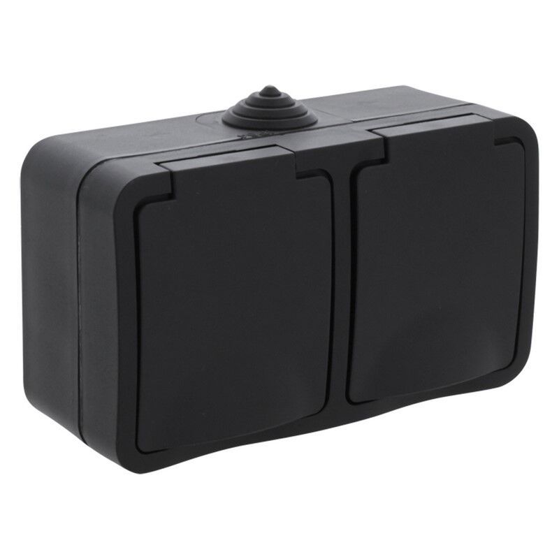 Q-Link 2-vägs utanpåliggande uttag, skyddskontakt, stänksäker, horisontell Q-Link 2-vägs utanpåliggande uttag, skyddskontakt, stänksäker, horisontell