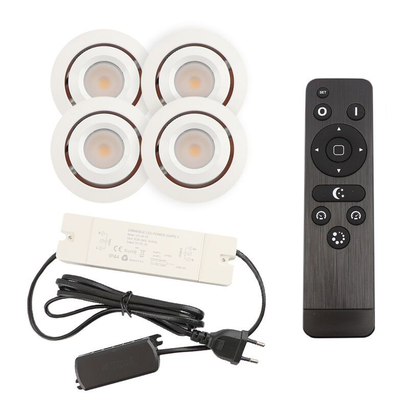 4 vinklingsbar infälld spotlights uterum Rona, IP44, med anslutningsset och fjärrkontroll, vit