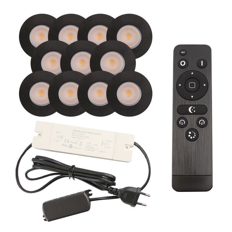 11 svart infälld spotlights uterum Dico, IP65, med anslutningsset och fjärrkontroll 11 svart infälld spotlights uterum Dico, IP65, med anslutningsset och fjärrkontroll