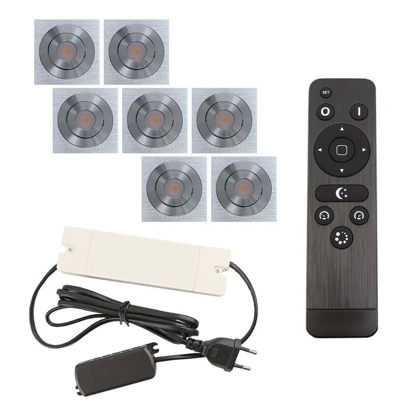 7 vinklingsbar infälld spotlights uterum Rona fyrkantig, IP44, med anslutningsset och fjärrkontroll, krom 7 vinklingsbar infälld spotlights uterum Rona fyrkantig, IP44, med anslutningsset och fjärrkontroll, krom