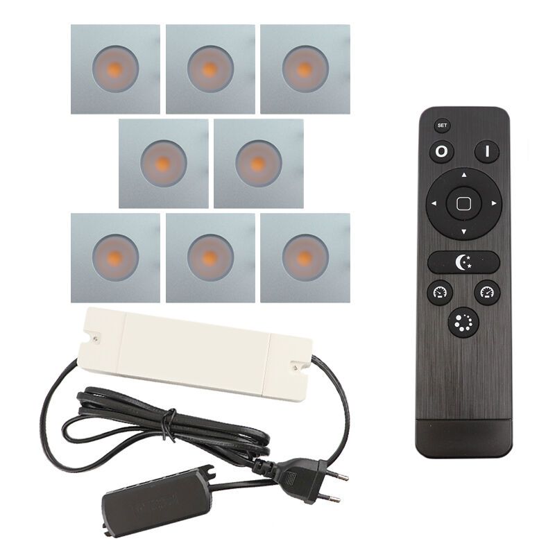 8 fyrkantig krom infälld spotlights uterum Dico, IP65, med anslutningsset och fjärrkontroll 8 fyrkantig krom infälld spotlights uterum Dico, IP65, med anslutningsset och fjärrkontroll