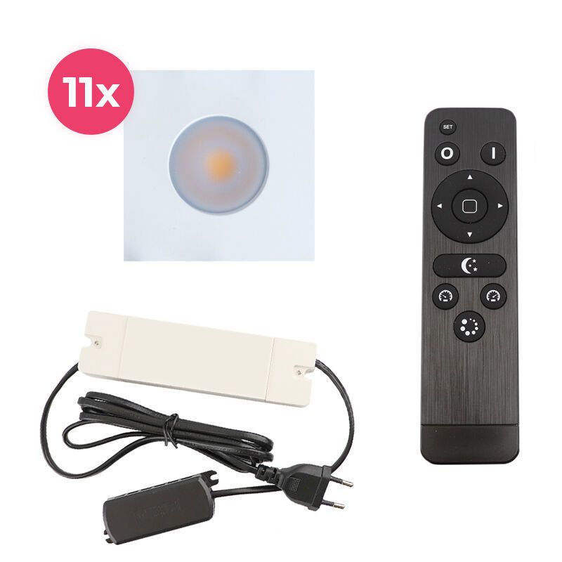 11 fyrkantig vit infälld spotlights uterum Dico, IP65, med anslutningsset och fjärrkontroll