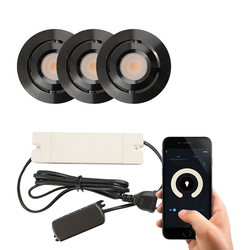 3 vinklingsbar smart infälld spotlights uterum Rona, IP44, med anslutningsset, svart 3 vinklingsbar smart infälld spotlights uterum Rona, IP44, med anslutningsset, svart
