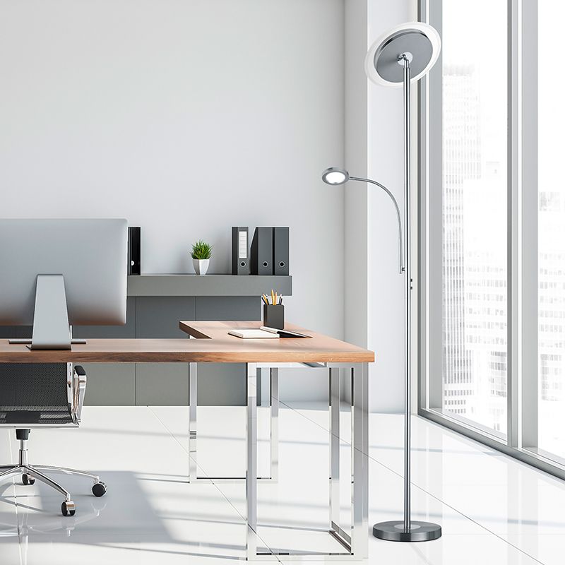 Nickel golvlampa modern, Benny, 18W, 3000K LED, med beröringsdimmer Nickel golvlampa modern, Benny, 18W, 3000K LED, med beröringsdimmer