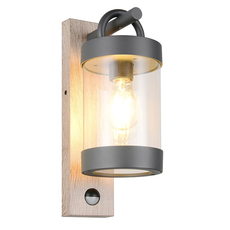 Grå utomhus vägglampa med rörelsesensor modern, Sambesi, IP44