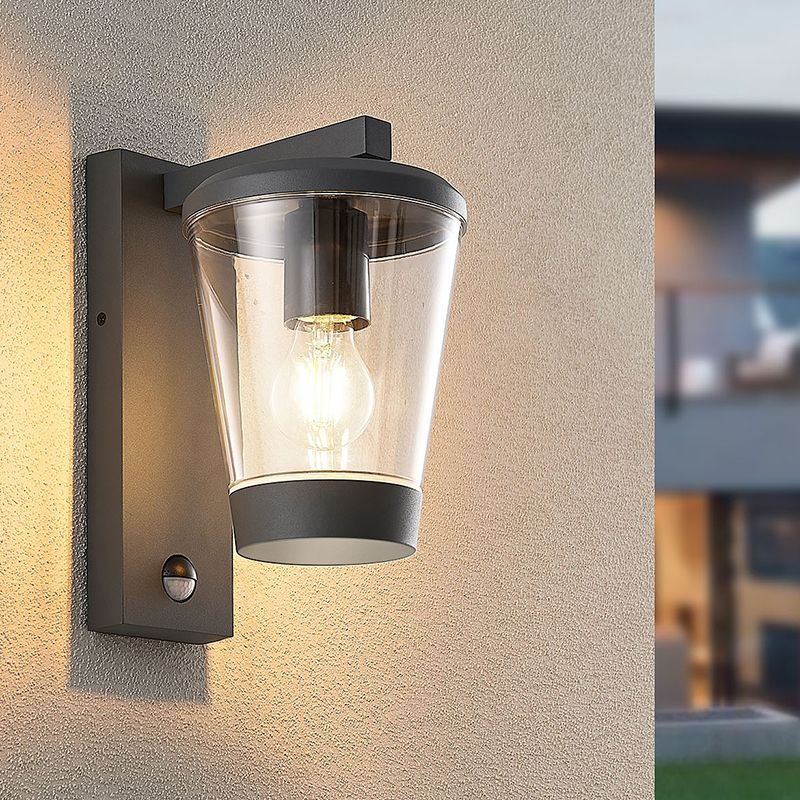 Antracit utomhus vägglampa med rörelsesensor modern, Kerstin, IP44 Antracit utomhus vägglampa med rörelsesensor modern, Kerstin, IP44