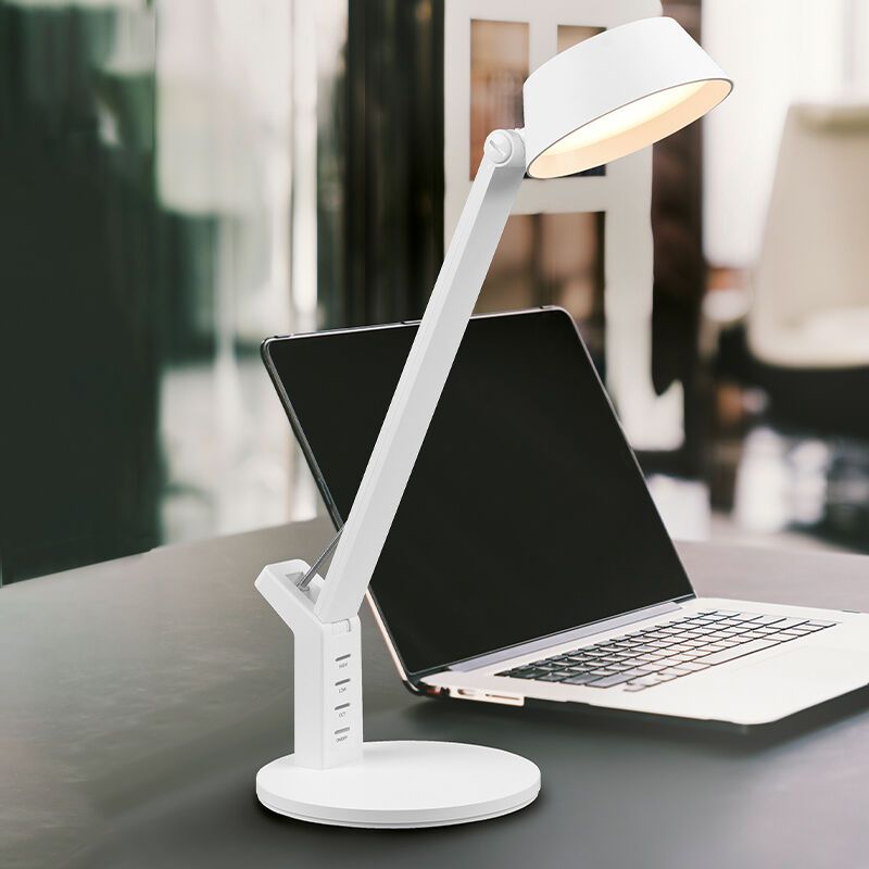 Vit skrivbordslampa modern, Lindi, 5W, varm till kall vit justerbar LED, med beröringsdimmer
