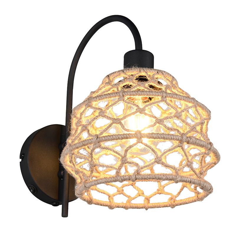 Brun vägglampa japandi, Liduina, med brytare Brun vägglampa japandi, Liduina, med brytare