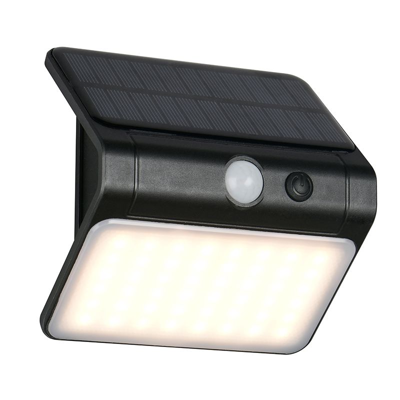 Svart utomhus vägglampa solcell plast, Mijs, 2,5W, 4000K LED, IP44