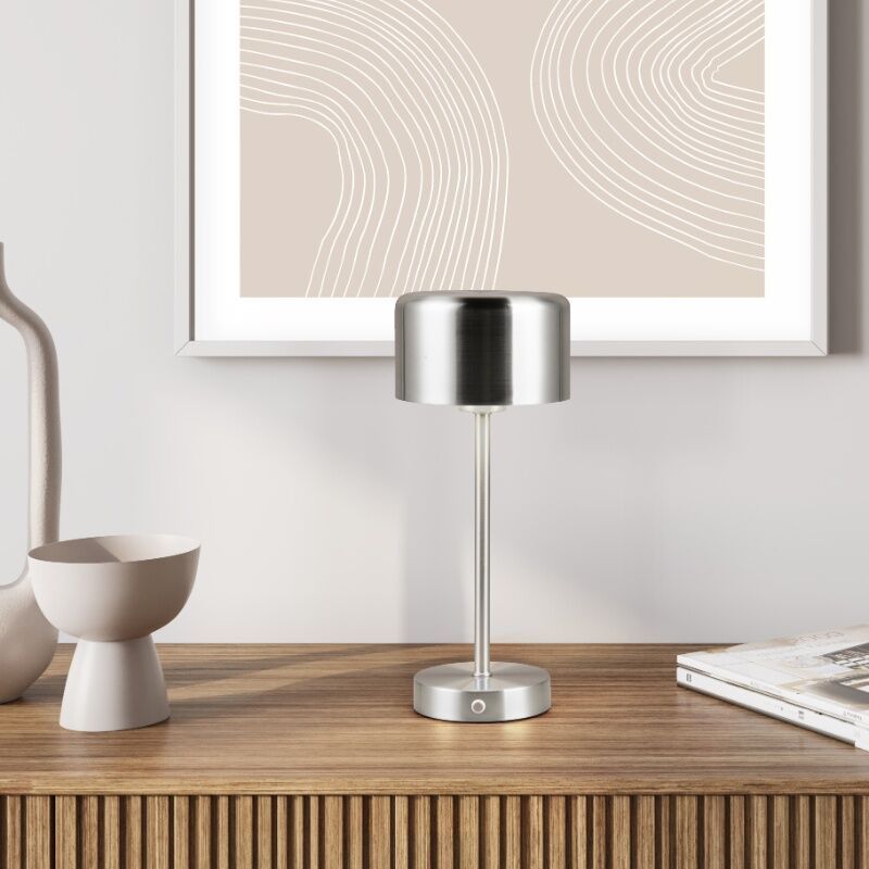 Nickel uppladdningsbar bordslampa modern, Dustin, 1W, 3000K LED, med beröringsdimmer Nickel uppladdningsbar bordslampa modern, Dustin, 1W, 3000K LED, med beröringsdimmer