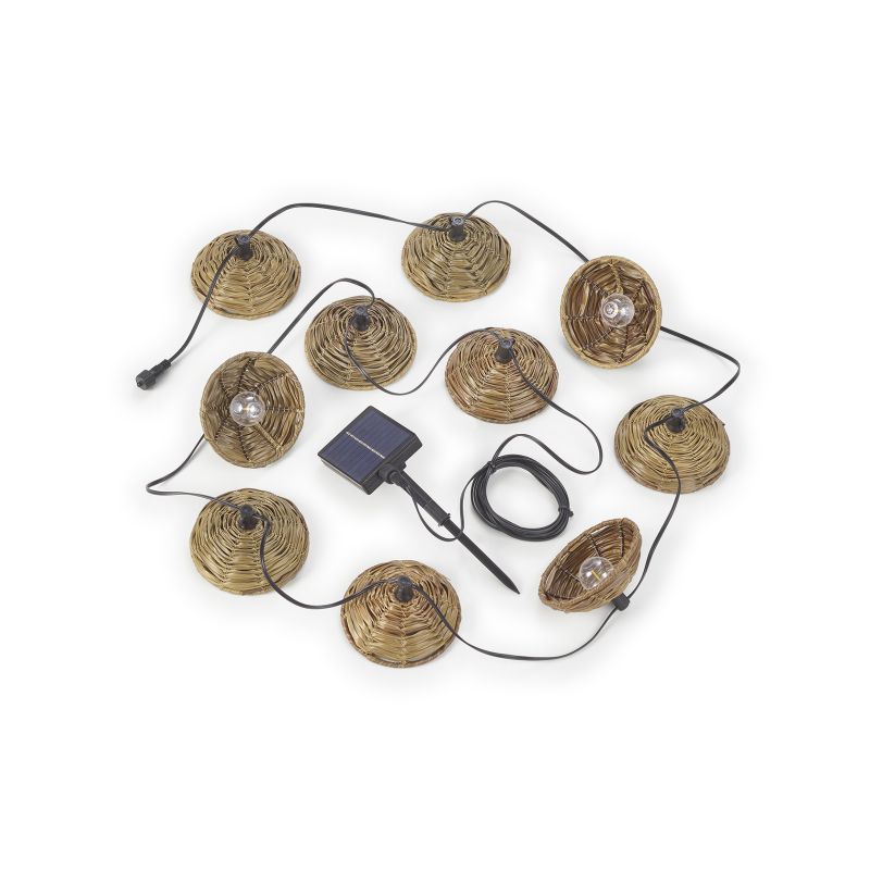 Ljusslinga med solenergi, med bruna lampskärmar, 10 lampor, 2700K, 0,5W