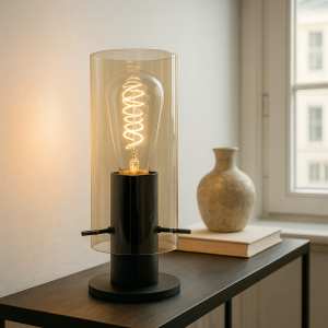 Design bordslampa bärnstensfärgad, Dilaram, med brytare