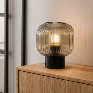 Retro bordslampa grå, Charlois, med brytare