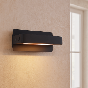 Modern vägglampa svart, Gregor, 10W, 3000K LED, med brytare