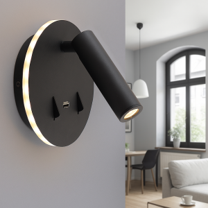 Modern vägglampa svart, Alec, 9W, 3000K LED, med brytare