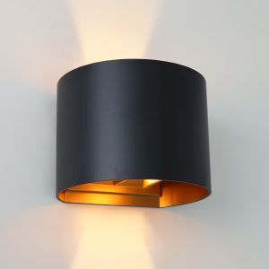 Up down vägglampa svart med gyllene insida, Dion, 6W, 2700K LED, IP65