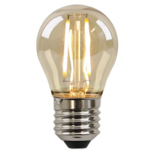 Dimbar Olucia E27 filamentlampa Melchis, bärnstensfärgad, P45, 2W, 2200K