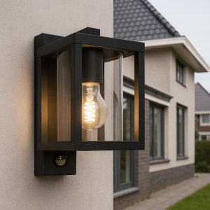 Modern utomhus vägglampa med rörelsesensor svart, Amalie, IP54