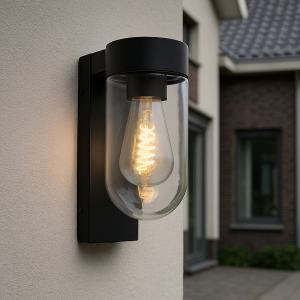 Aluminium utomhus vägglampa med skymningssensor svart, Bella, IP44