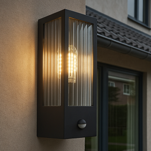 Modern utomhus vägglampa med rörelsesensor svart, Senne, IP44